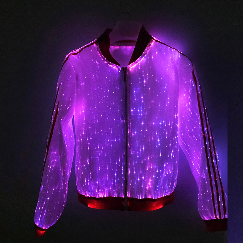 Unisex Long Sleeves LED Fiber Jacket with Zipper