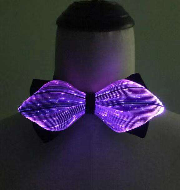  Light Show LED Seven Color Changeable Rave Party Even Fiber Optic Textile Luminous Men's Bow Tie