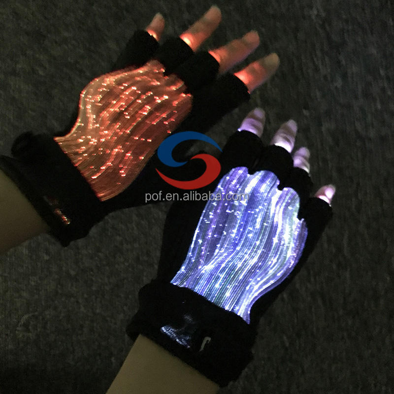 Fashion Luminous LED 7 Colors Glow in half-finger Gloves Unisex DJ Light Up Rave Fiber Optic Christmas Gloves