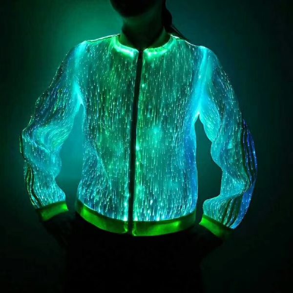 Unisex Long Sleeves LED Fiber Jacket with Zipper - Image 2