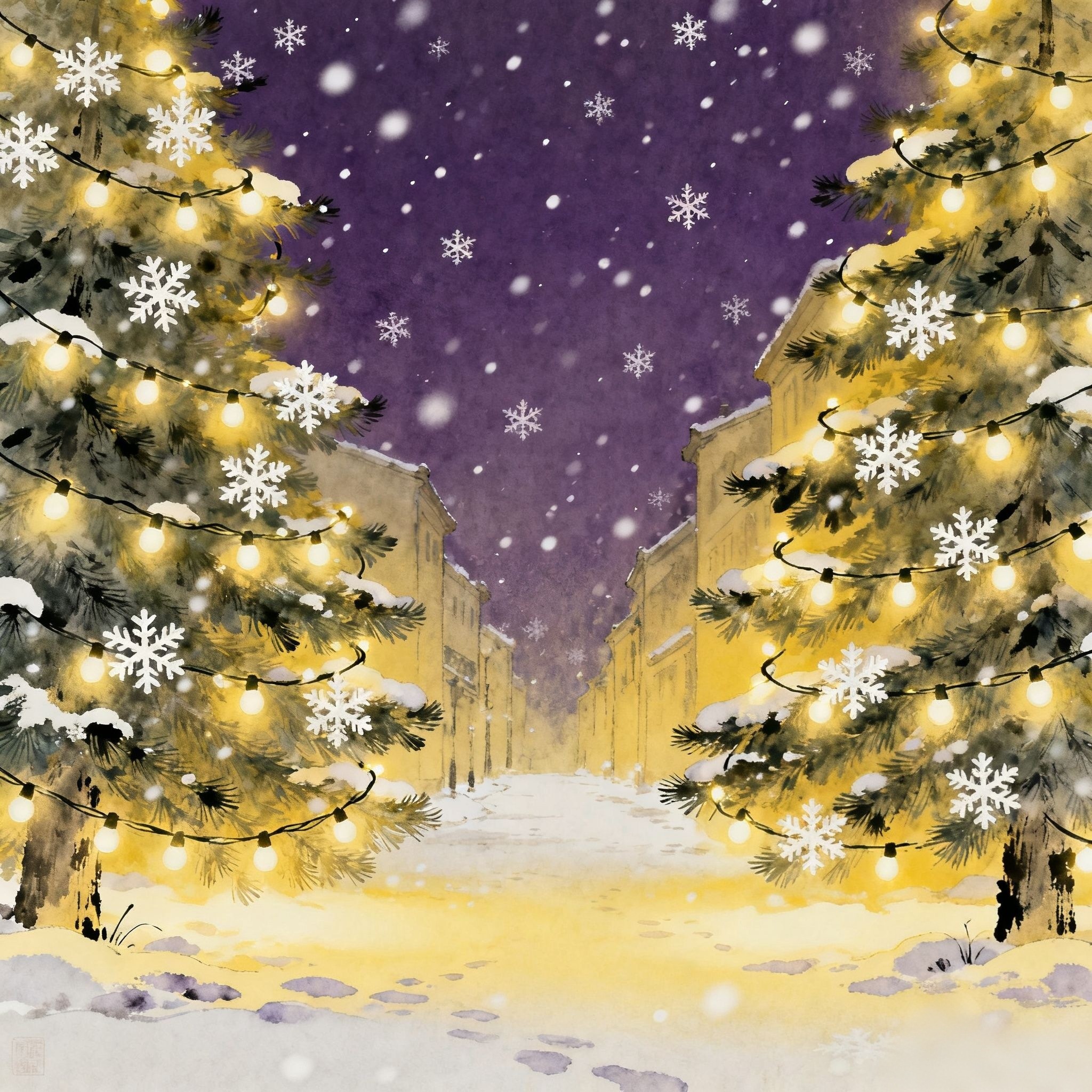 Warm winter snow tree lamp